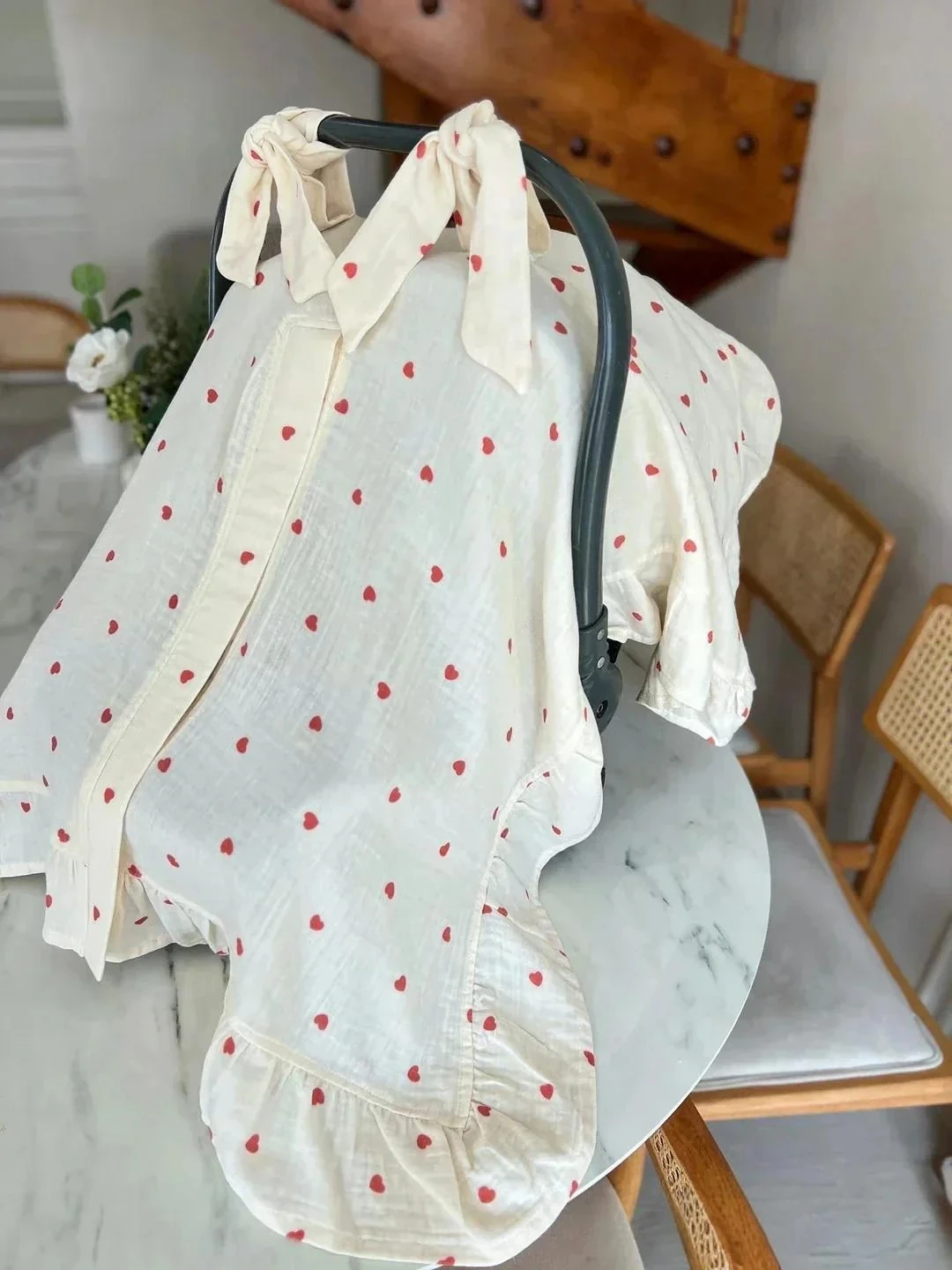 Kalp Desenli Müslin Puset Örtüsü | Bebek Aksesuarları - Kırmızı