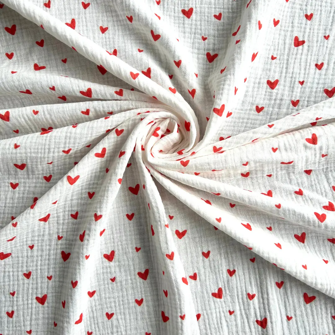 Toptan Müslin Kumaş / Kalp Desenli / DRY - 07 - Kırmızı