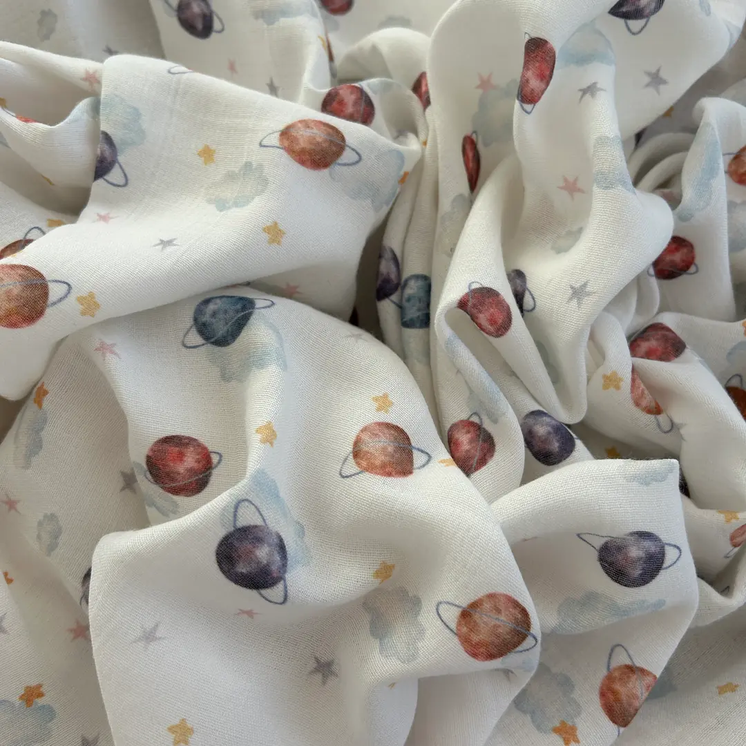 Toptan Müslin Kumaş / Bebek / Uzay Desenli / DRY - 182