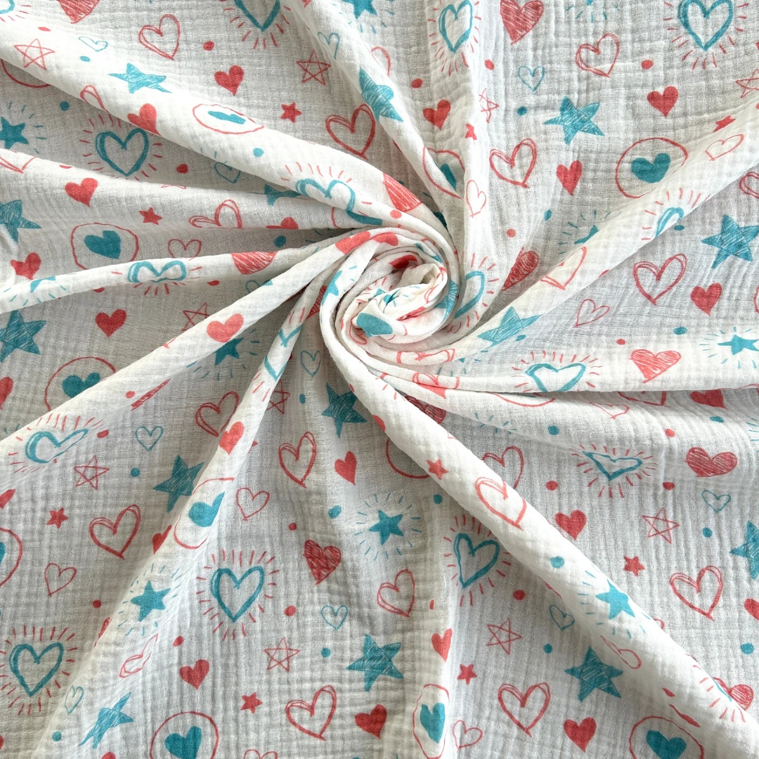Heart Pattern Double Layer Cotton Muslin Fabric / DRY - 38 
