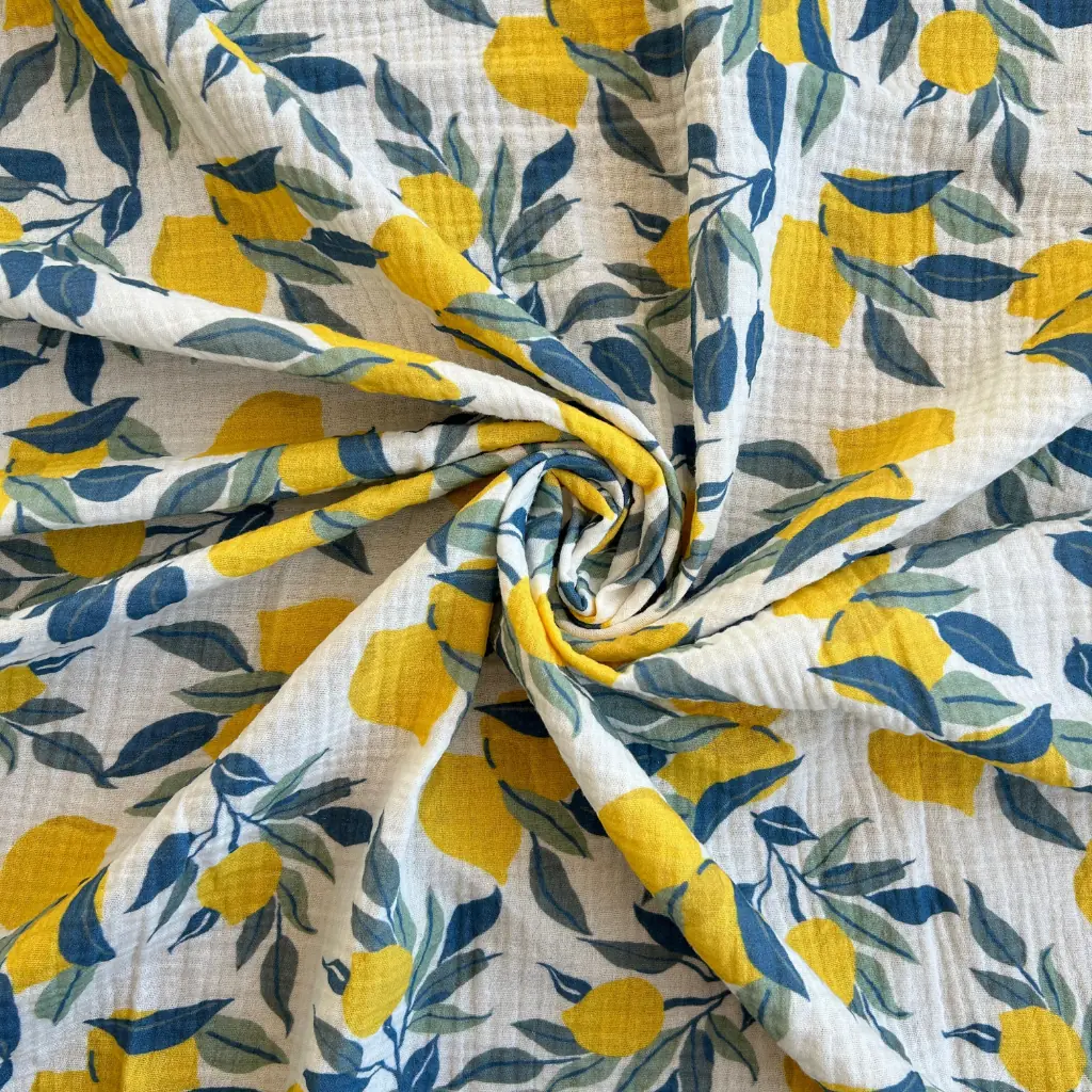 Toptan Müslin Kumaş / Meyve Limon Desenli / DRY 139