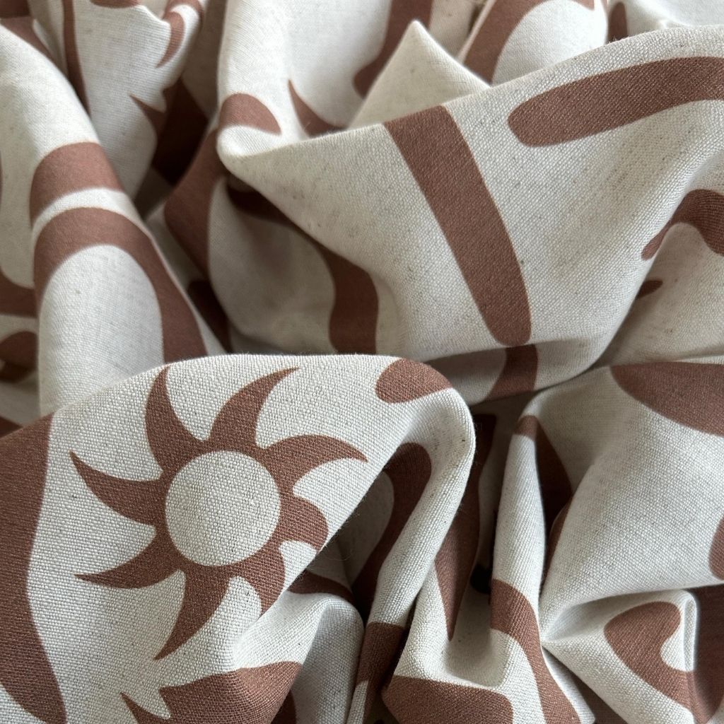 Toptan Viskon Keten Kumaş / Soyut Desenli  / DRY - 164 - Kahverengi