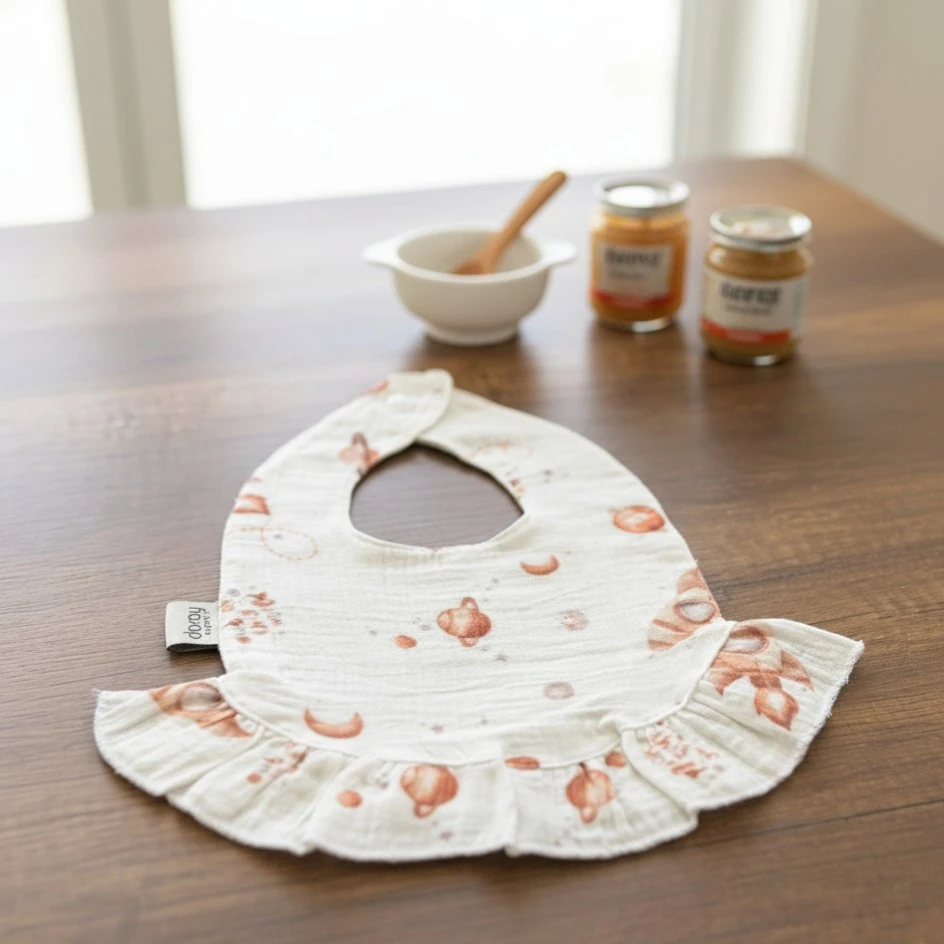 %100 Organik Müslin Önlük / Bebek Mama Önlüğü - Uzay