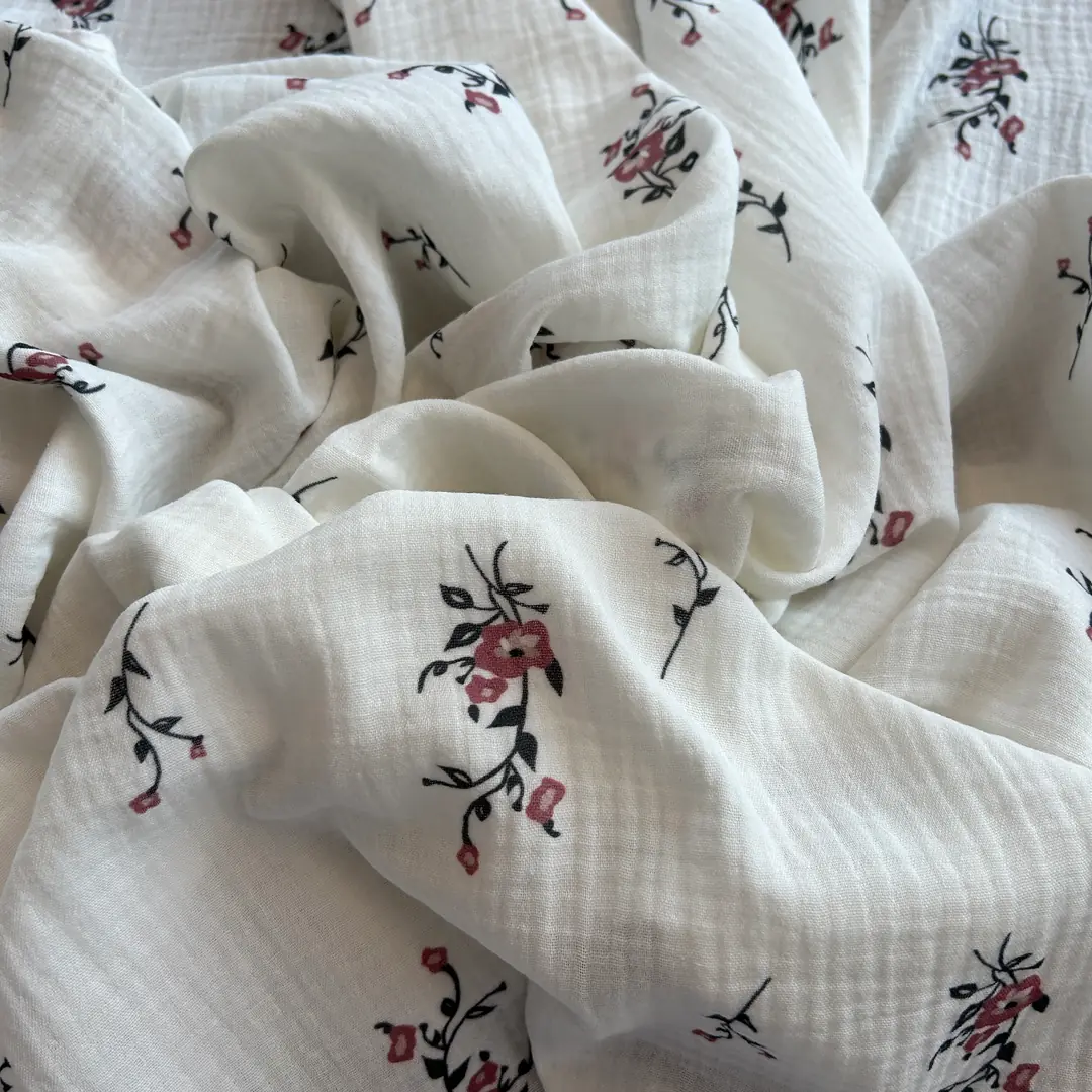 Toptan Müslin Kumaş / Çıtır Çiçek Desenli / DRY 181 - Gül Kurusu