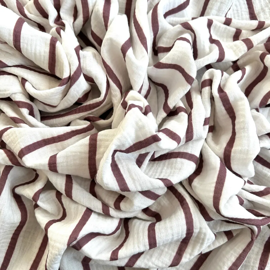 Toptan Müslin Kumaş / İnce Çizgi Desenli / DRY 147 - Gül Kurusu