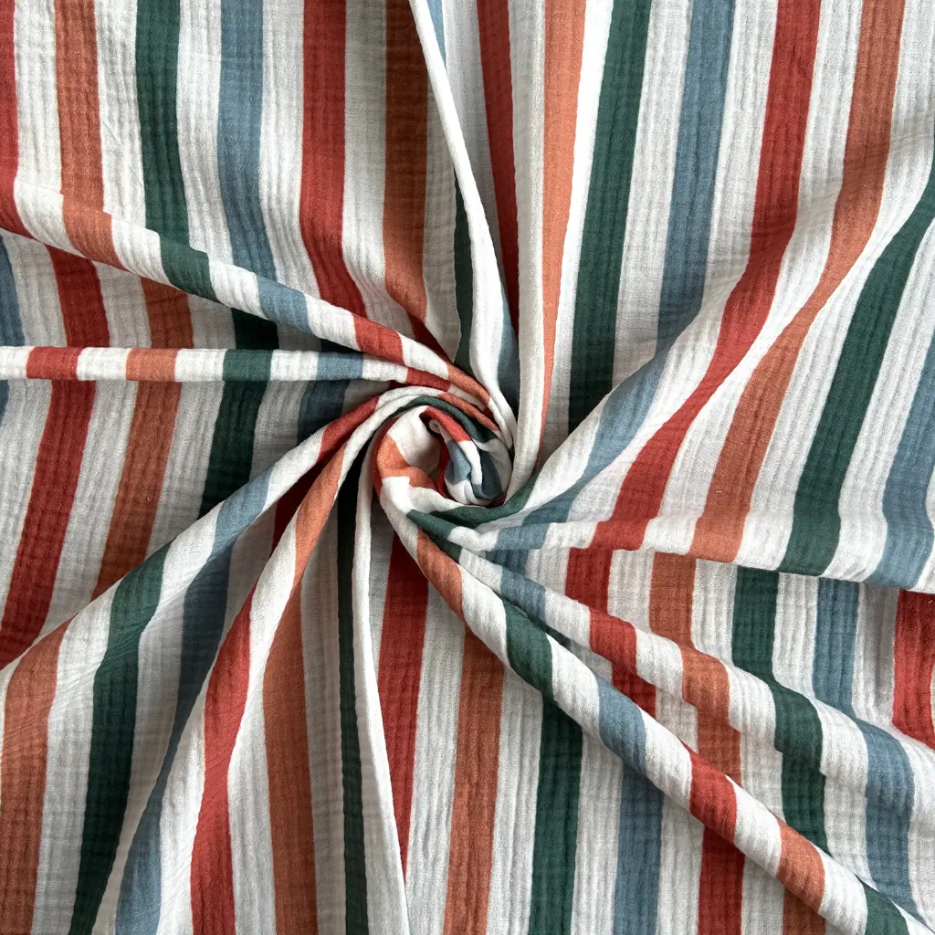 Toptan Müslin Kumaş / Renkli Çizgi Desenli / DRY 154