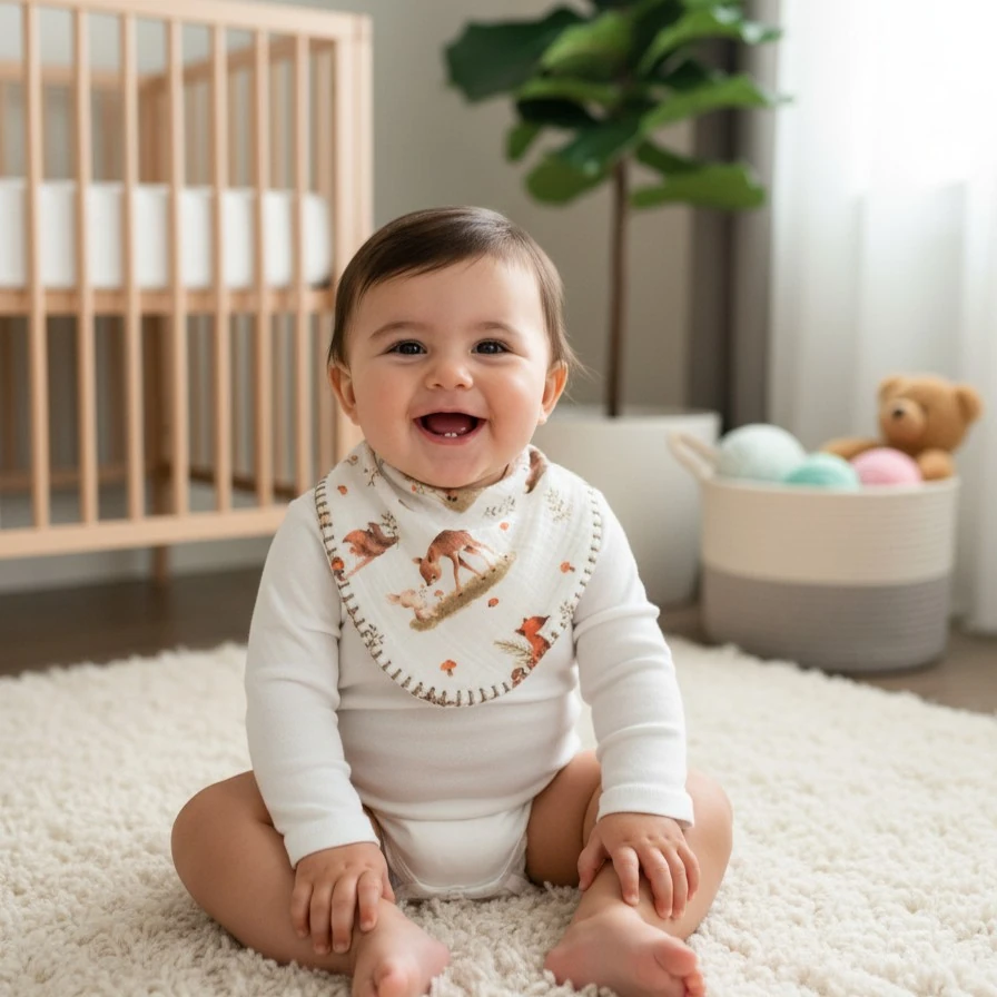 Çok Amaçlı Desenli 4N1 Müslin Önlük / Omuz Bezi - Geyikli