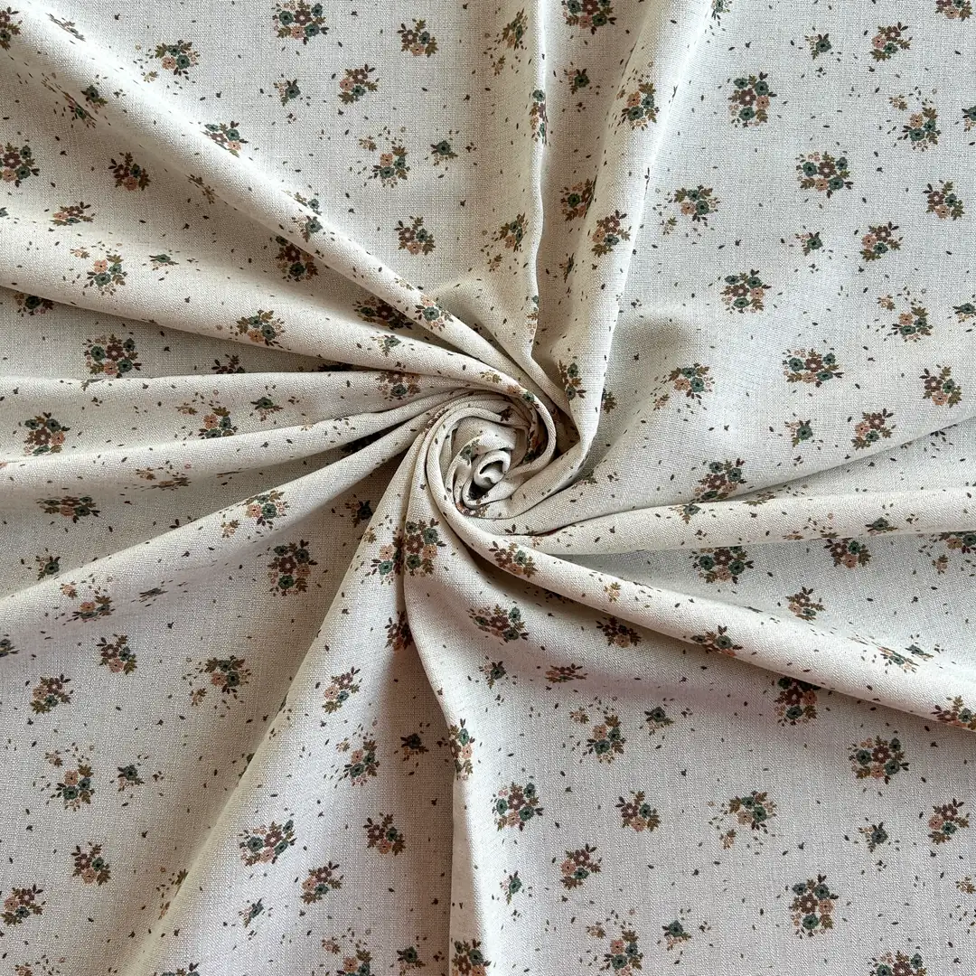 Toptan Viskon Keten Kumaş / Çıtır Çiçek Desenli  / DRY - 136 - Yeşil