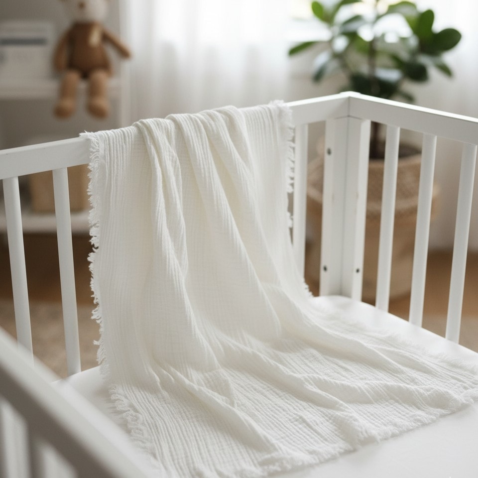 White Organic Four-Layer Cotton Muslin Baby Blanket
