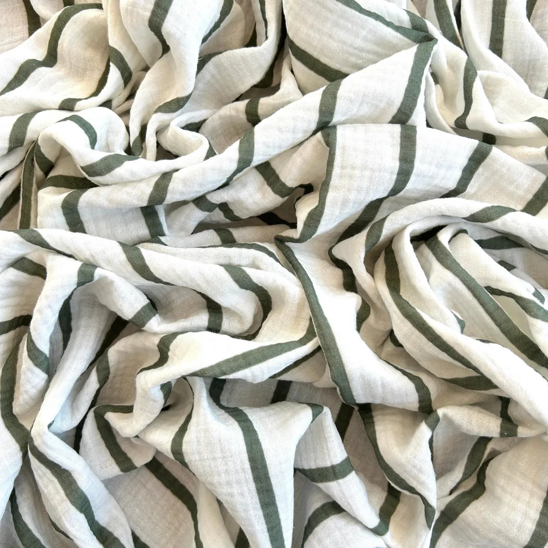 Toptan Müslin Kumaş / İnce Çizgi Desenli / DRY 147 - Yeşil