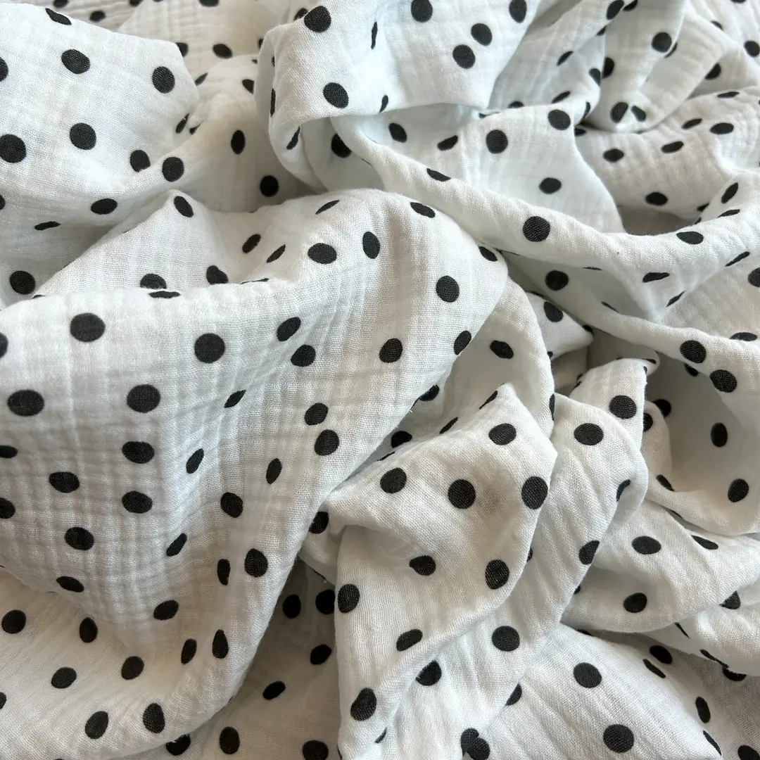 Toptan Müslin Kumaş / Küçük Puantiye Desenli / DRY 159 - Siyah