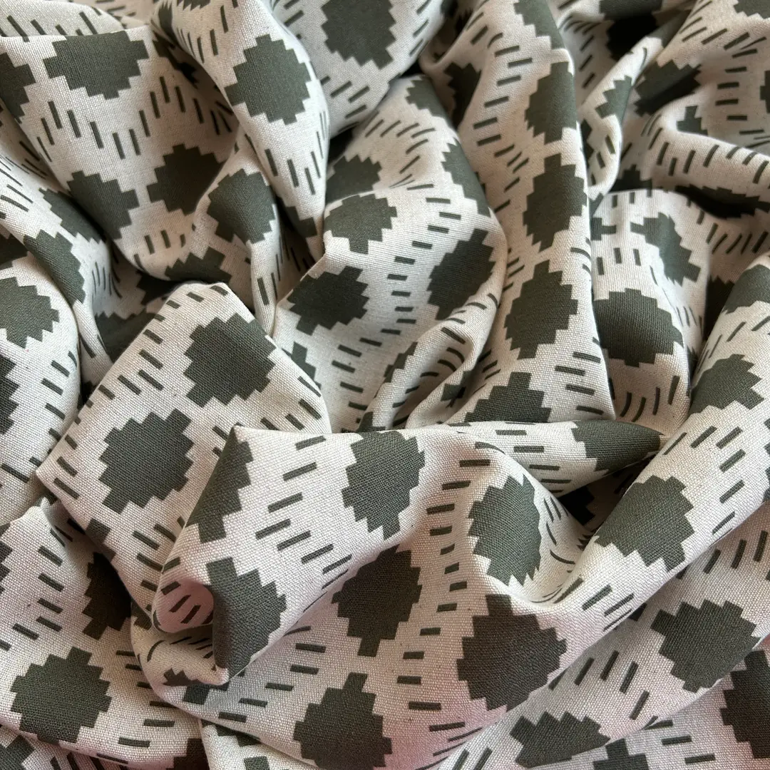 Toptan Viskon Keten Kumaş / Yeşil Soyut Desenli  / DRY - 165