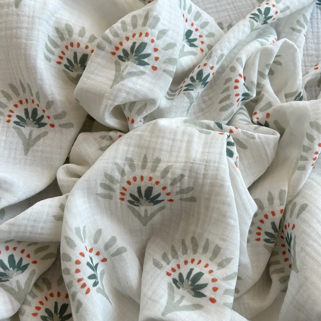 Toptan Müslin Kumaş / Soyut Desenli / DRY - 155 - Yeşil