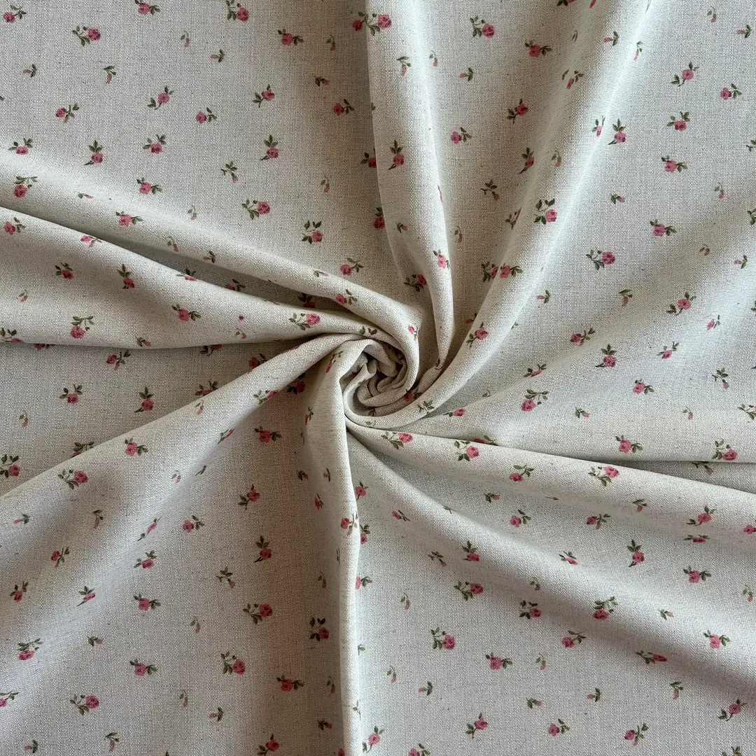 Toptan Viskon Keten Kumaş / Çıtır Çiçek Desenli  / DRY - 166