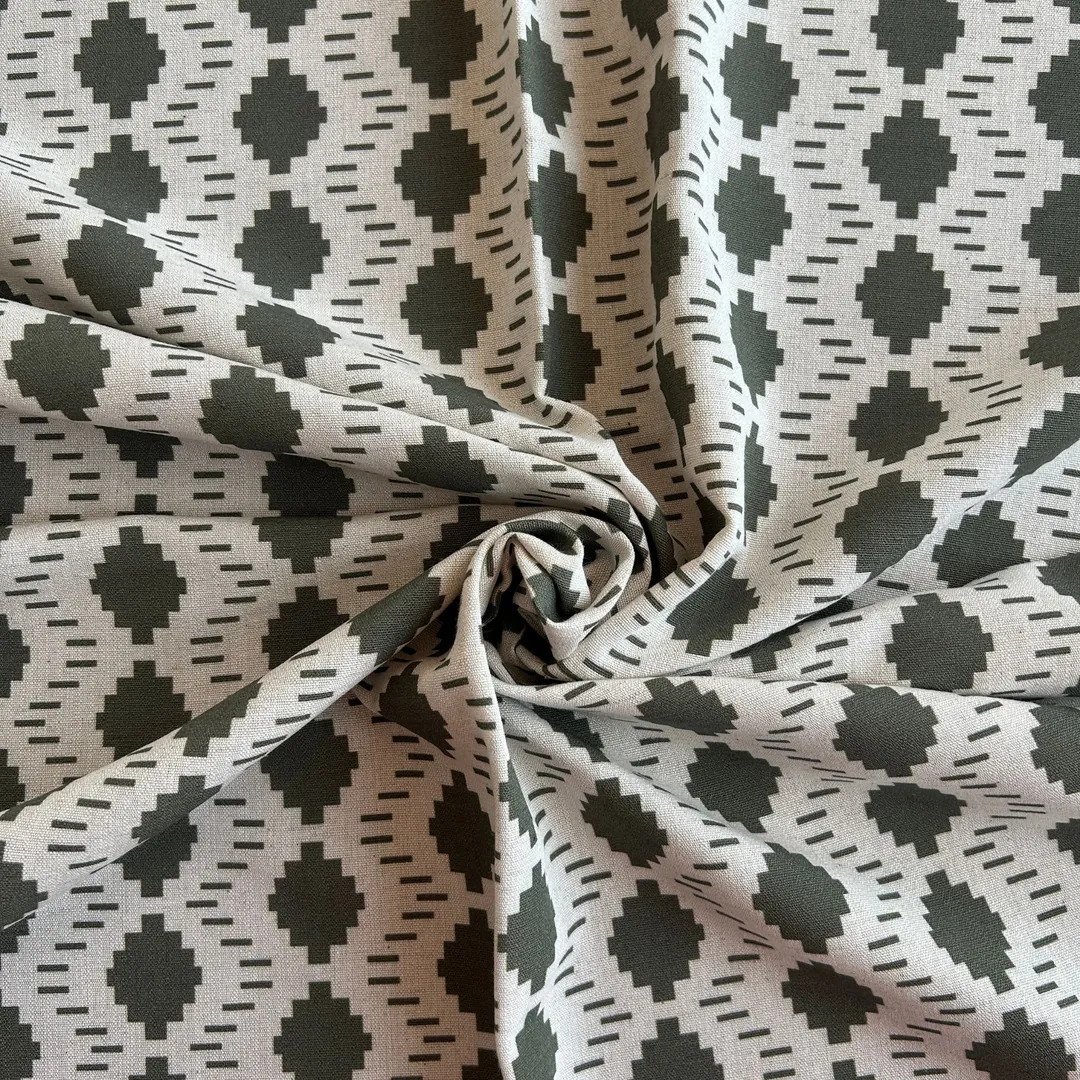 Toptan Viskon Keten Kumaş / Yeşil Soyut Desenli  / DRY - 165