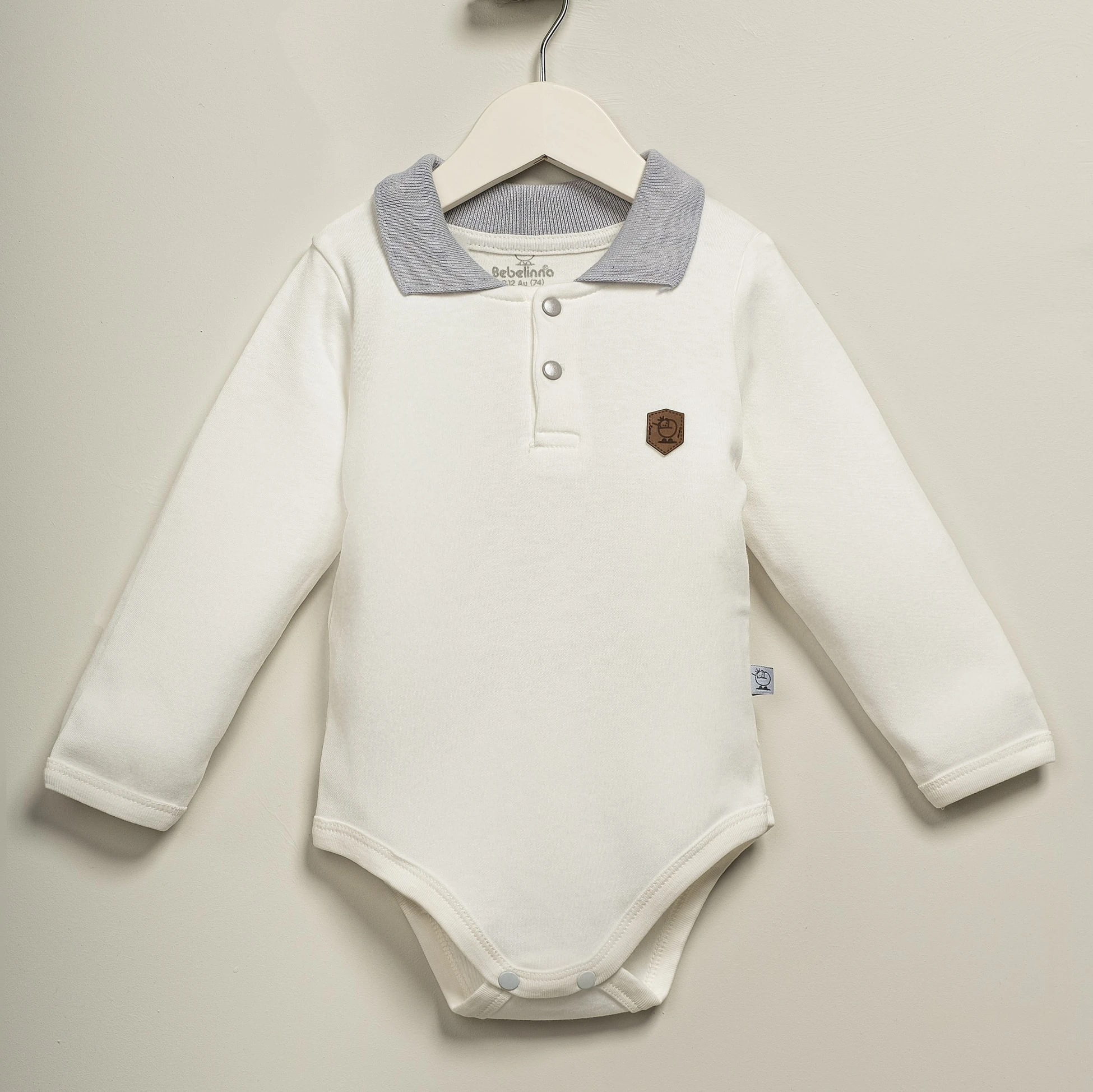 Polo Yaka Uzun Kollu Erkek Bebek Body | Bebek Giyim - Gri