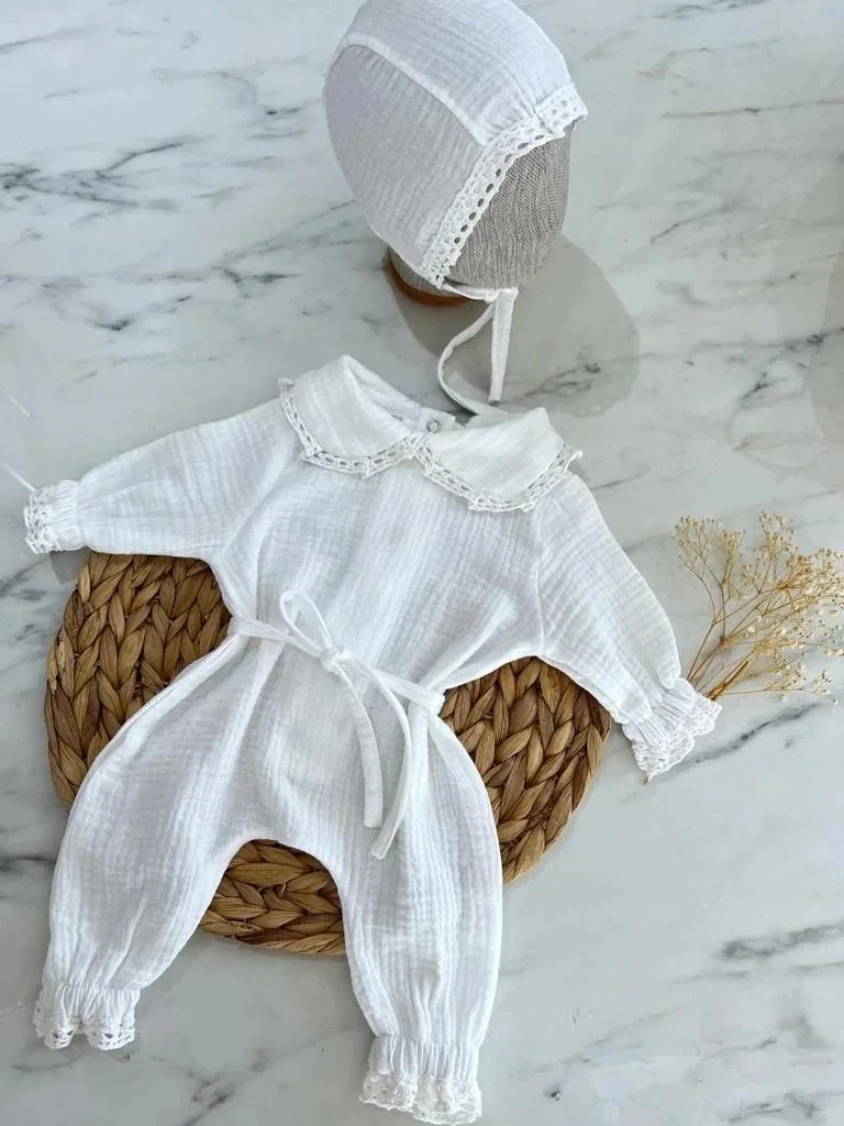 Kız Bebek Müslin Tulum 2'li Set | Yenidoğan & Bebek Giyim - Beyaz