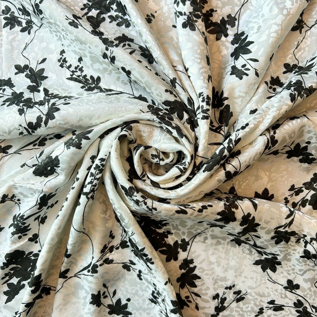 Elbiselik Kumaş / Çiçek Baskılı Floş Viskon Saten Leopar Jakar Desenli / DRY 5006