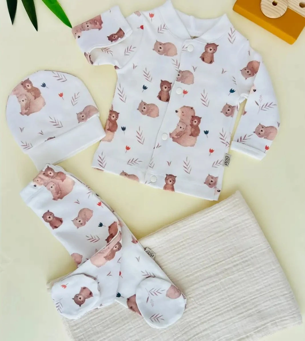Alt Üst Takım 4'lü Set | Ayıcık Desenli | Yenidoğan & Bebek Giyim