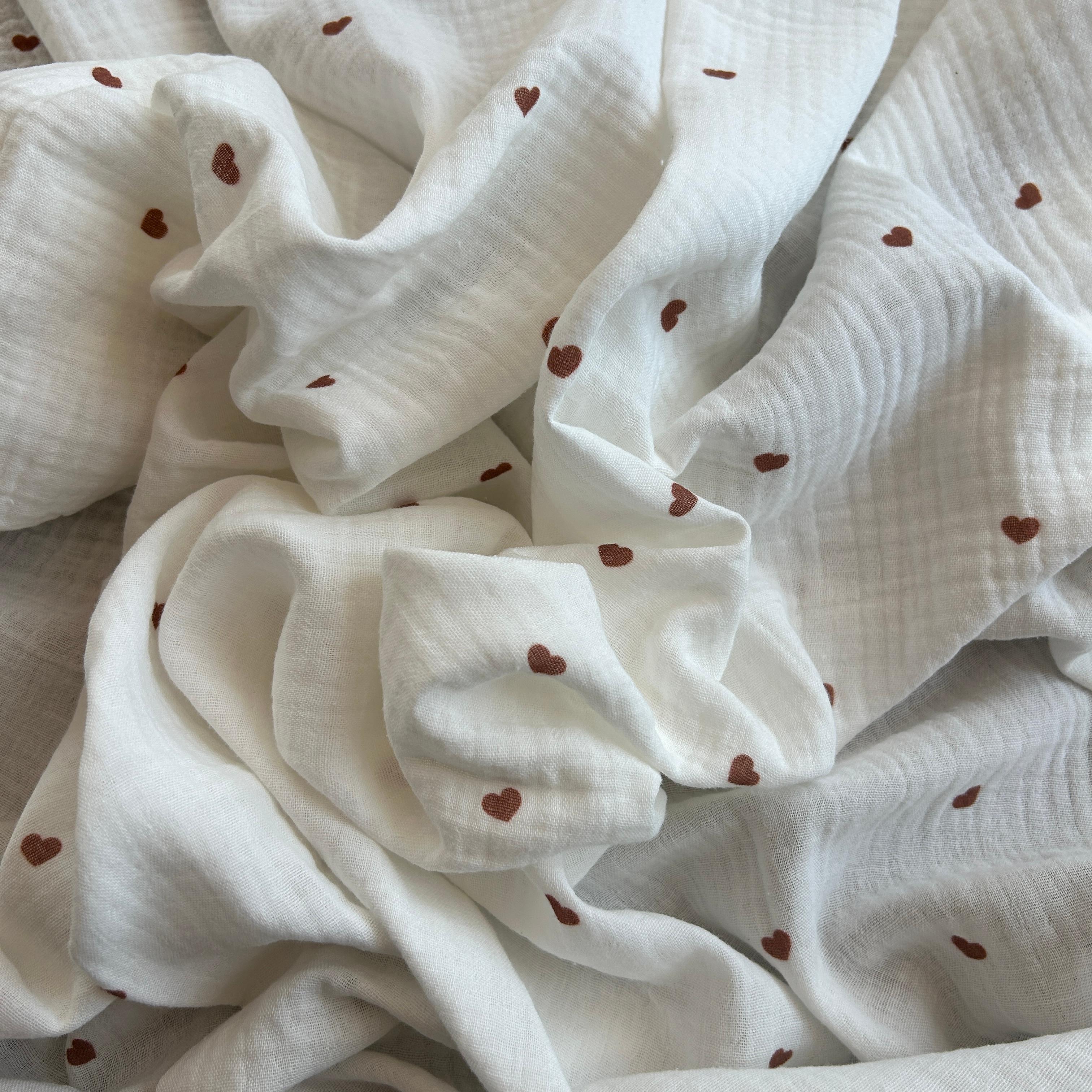 Tiny Heart Pattern Double Layer Cotton Muslin Fabric / DRY 148 
