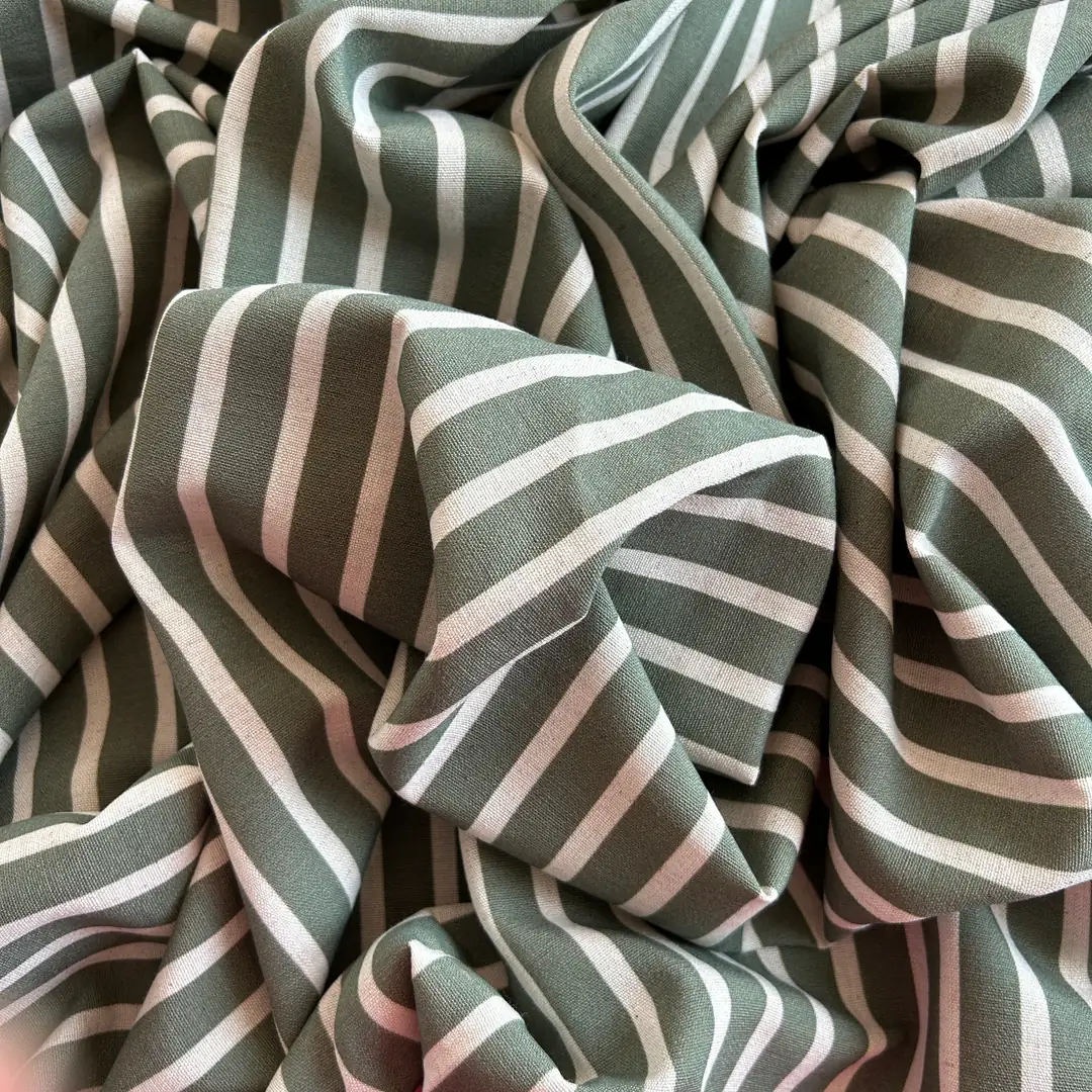 Toptan Viskon Keten Kumaş / Çizgi Desenli / DRY - 153 - Yeşil