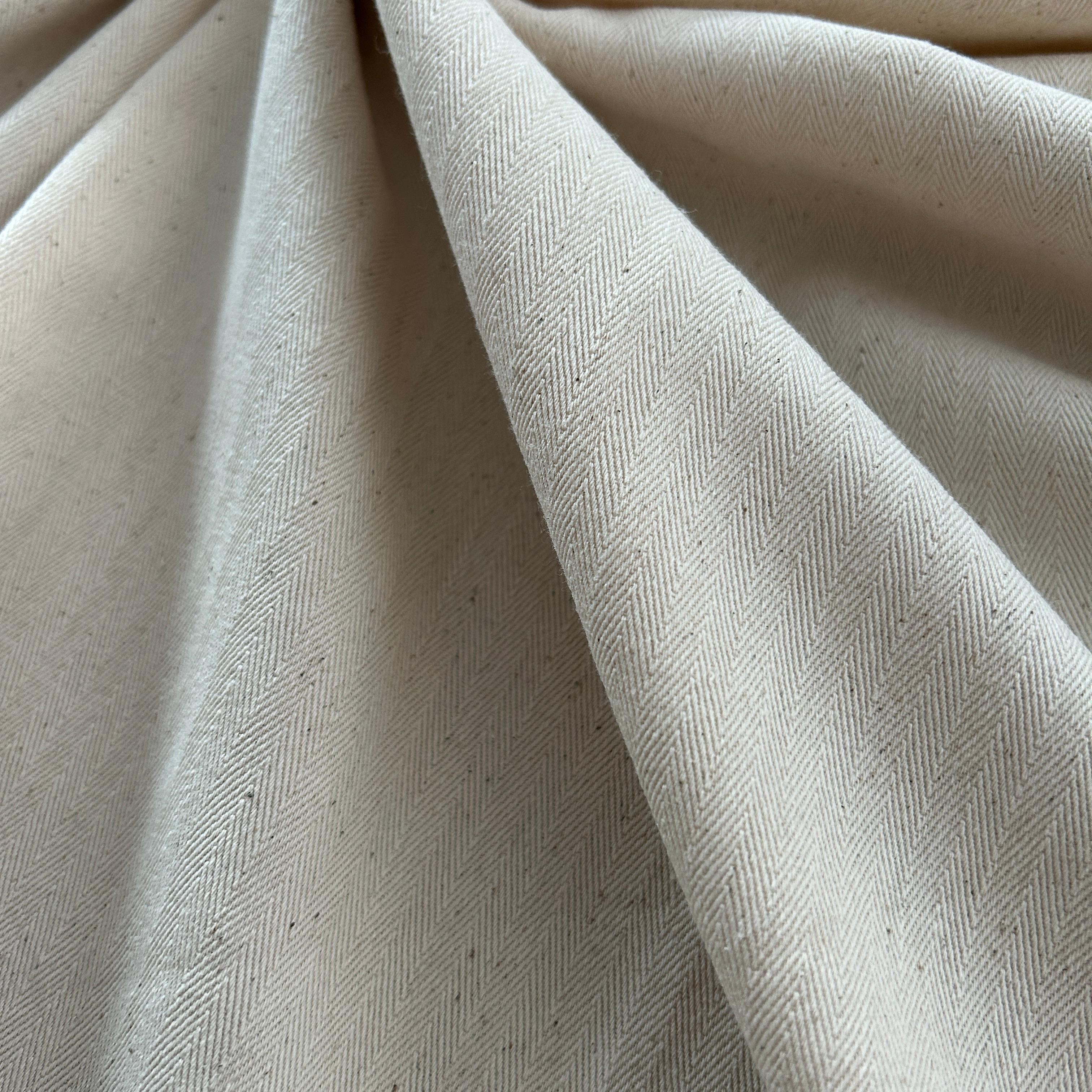 Cotton Gabardine Fabric / Herringbone Pattern - Natural Base, Non-Stretch