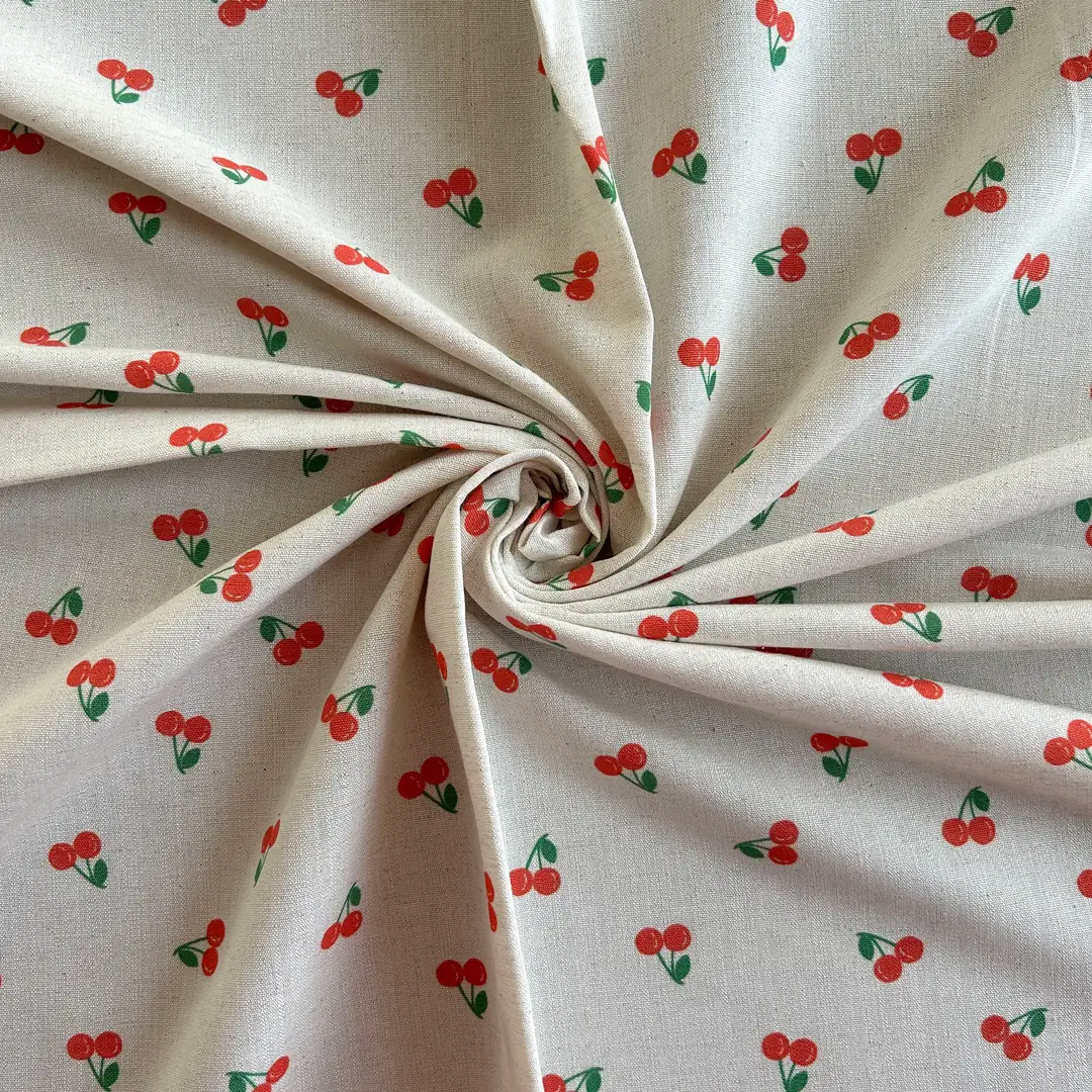 Toptan Viskon Keten Kumaş / Kiraz Desenli  / DRY - 79