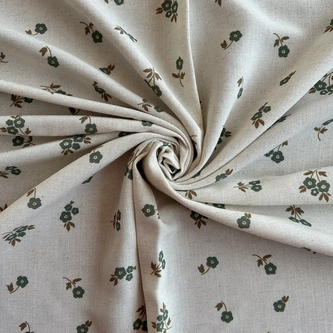 Toptan Viskon Keten Kumaş / Çıtır Çiçek Desenli / DRY - 135