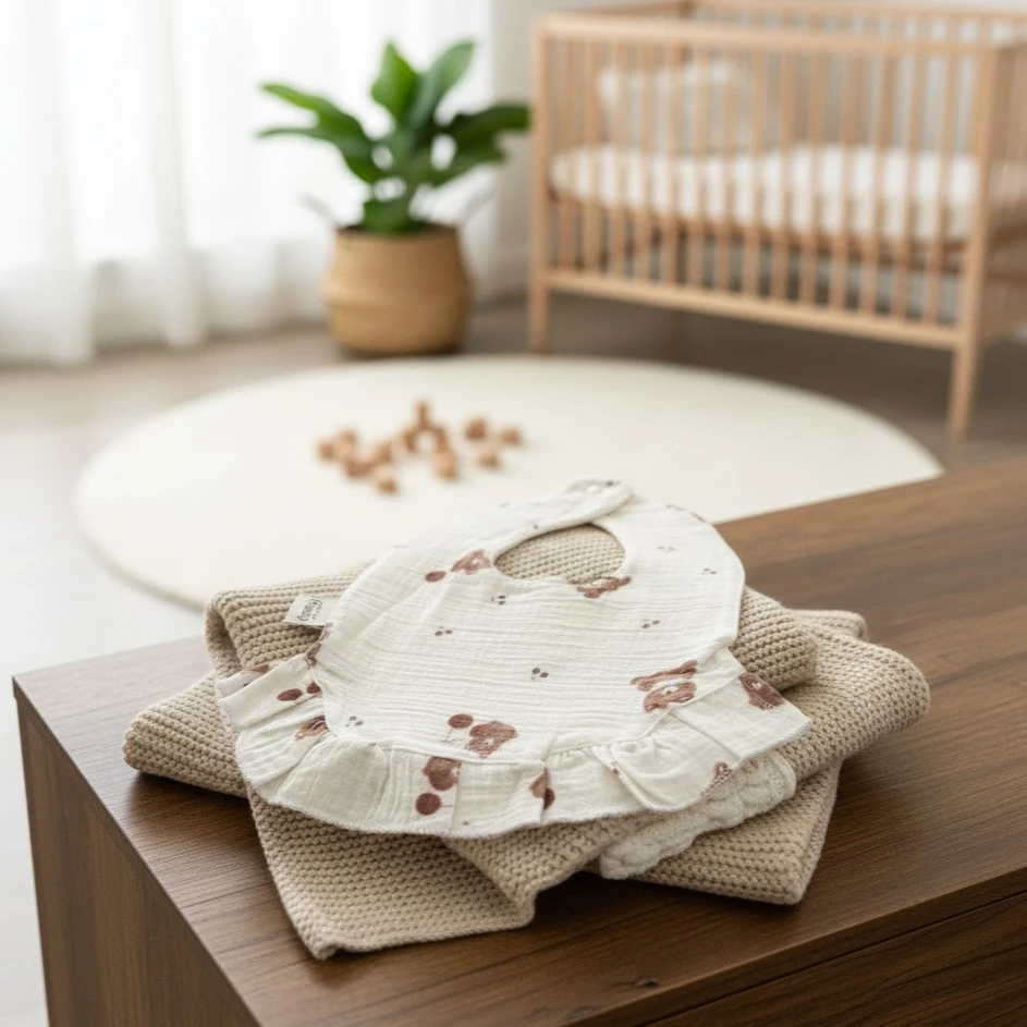 %100 Organik Müslin Önlük / Bebek Mama Önlüğü - Ayıcık