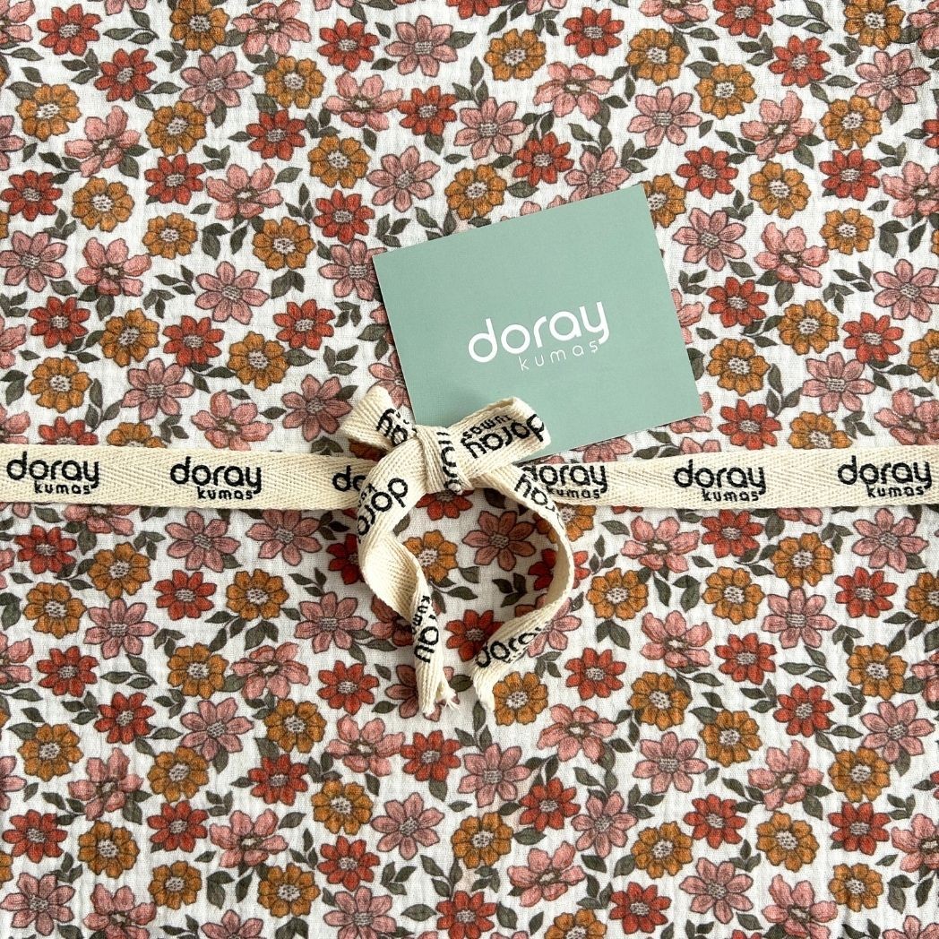 Çift Kat Müslin Kumaş / Çiçek Desenli / DRY 227