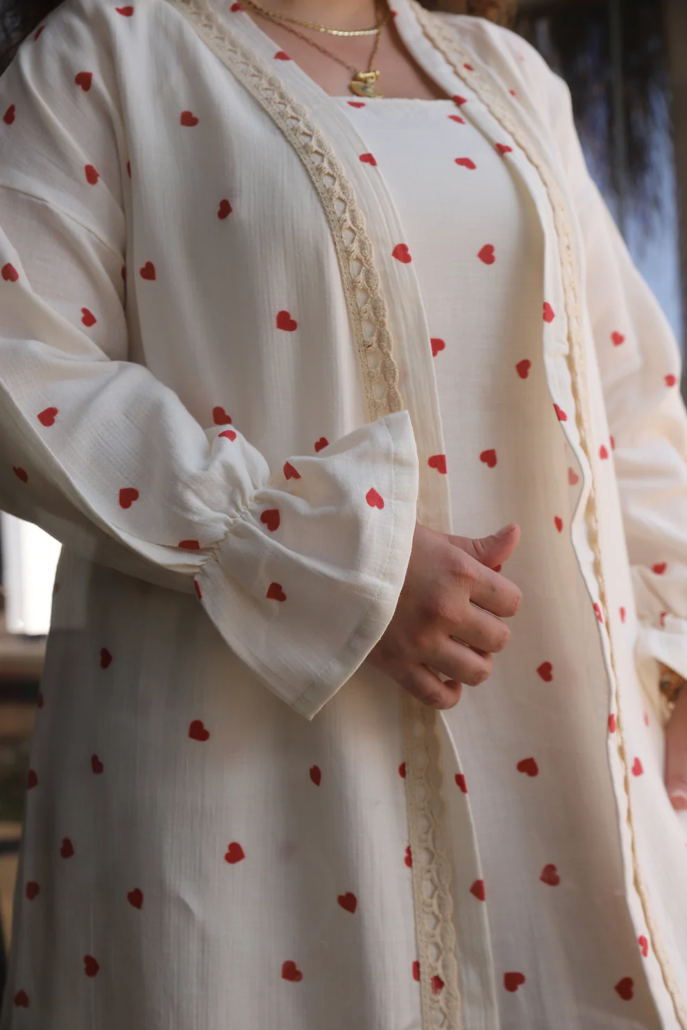 Kalp Desenli Pijama Takımı |  Sabahlık | Kadın Giyim