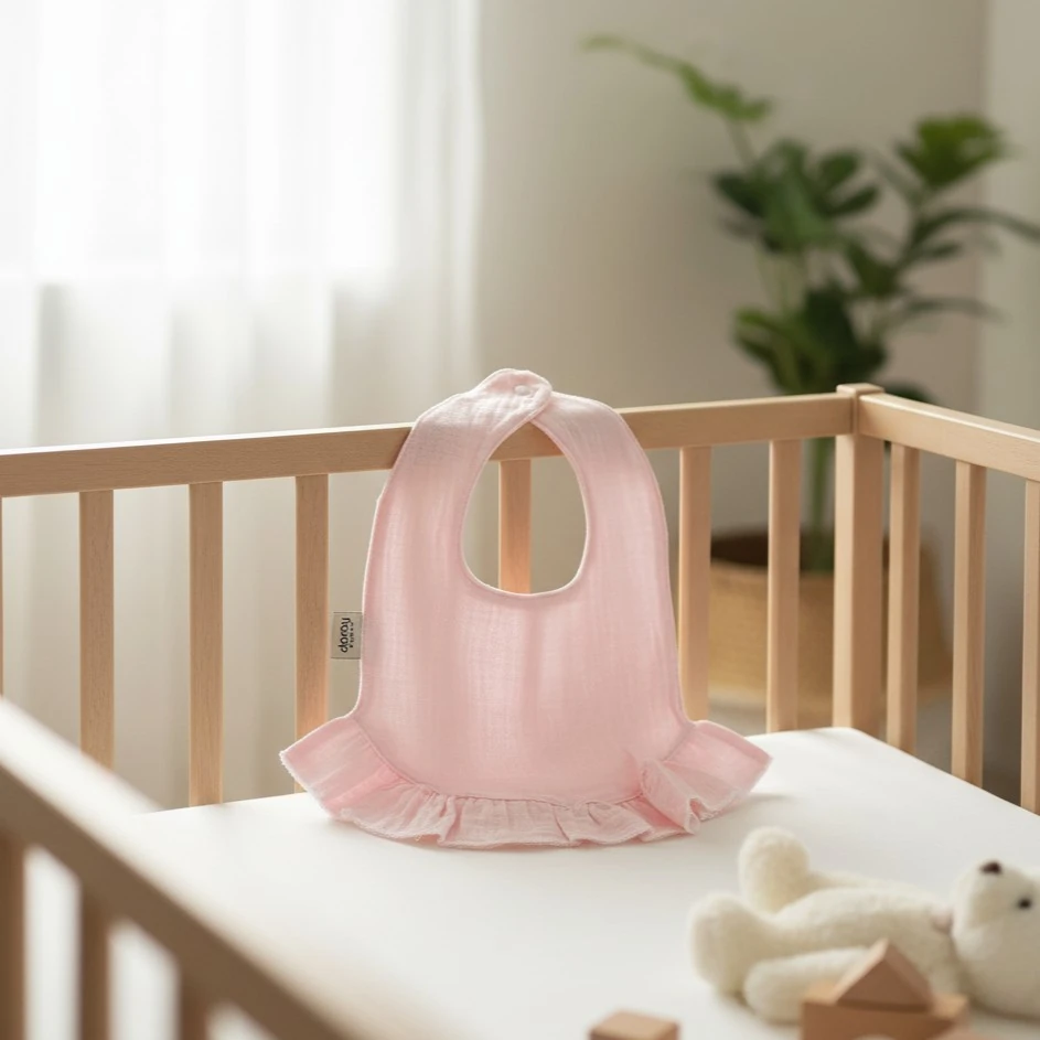 %100 Organik Müslin Önlük / Bebek Mama Önlüğü - Pembe