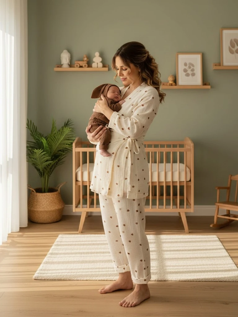 Anne Bebek Takımı | Kahverengi Kalp Desenli | DLB 1056