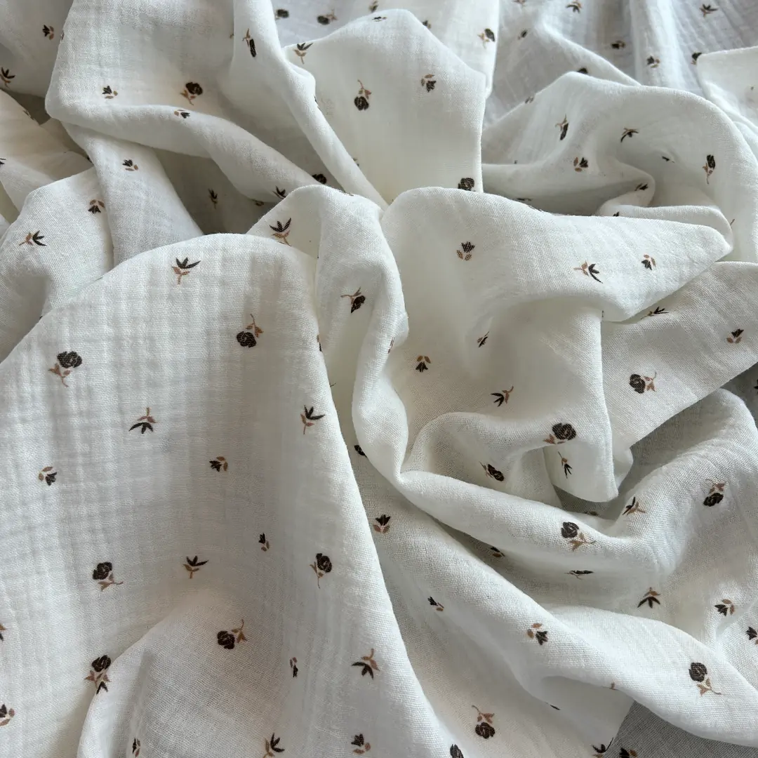 Toptan Müslin Kumaş / Çıtır Çiçek Desenli / DRY - 177 - Kahverengi