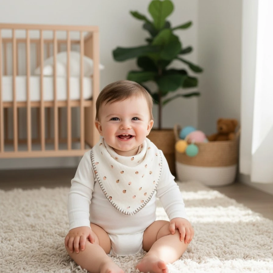 Çok Amaçlı Desenli 4N1 Müslin Önlük / Omuz Bezi - Krem Mantar