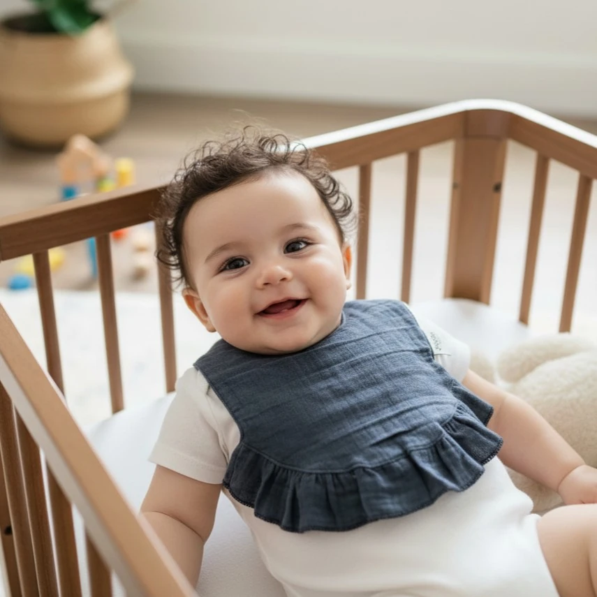 %100 Organik Müslin Önlük / Bebek Mama Önlüğü - Antrasit