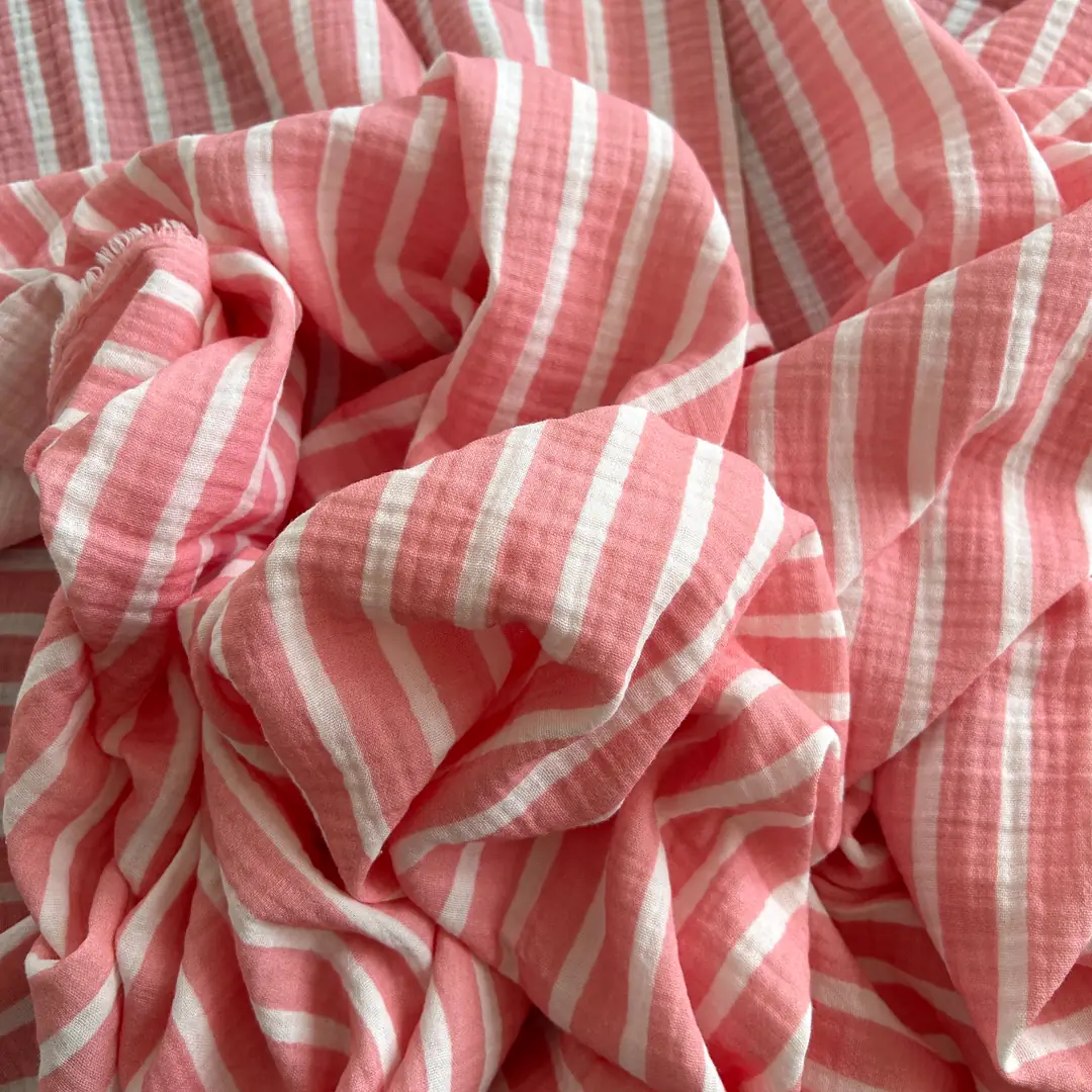 Toptan Müslin Kumaş / Çizgi Desenli / DRY - 153 - Pembe