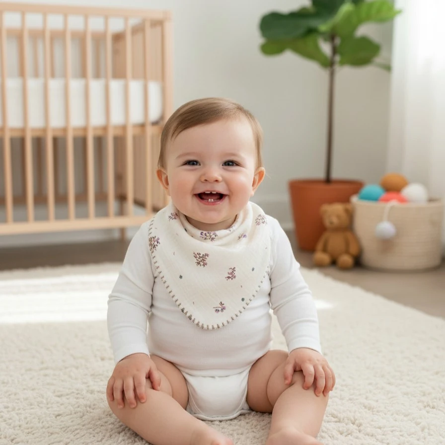 Çok Amaçlı Desenli 4N1 Müslin Önlük / Omuz Bezi - Çıtır Çiçekli Krem-Gülkurusu