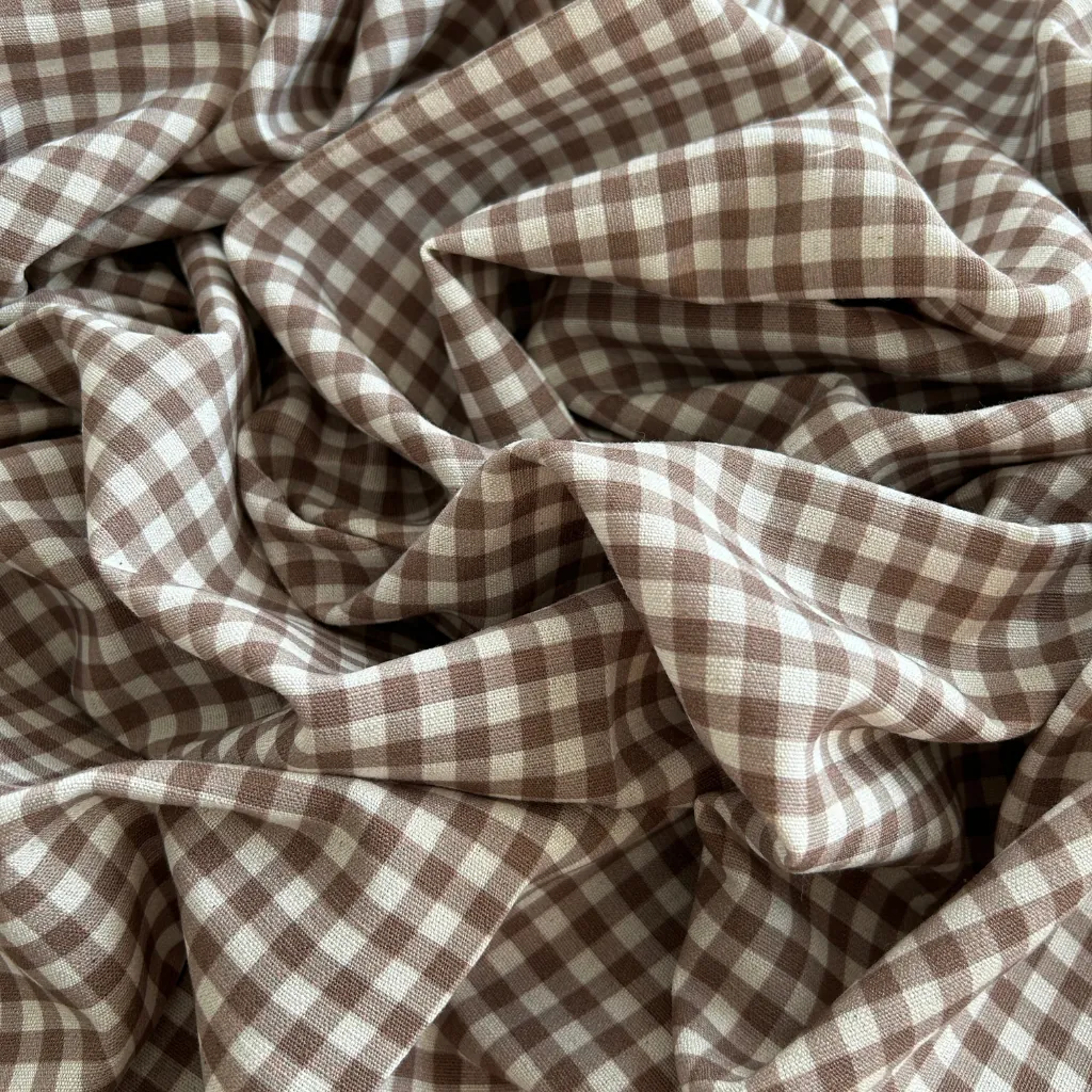 Toptan Viskon Keten Kumaş / Pötikare Desenli  / DRY - 161 - Kahverengi