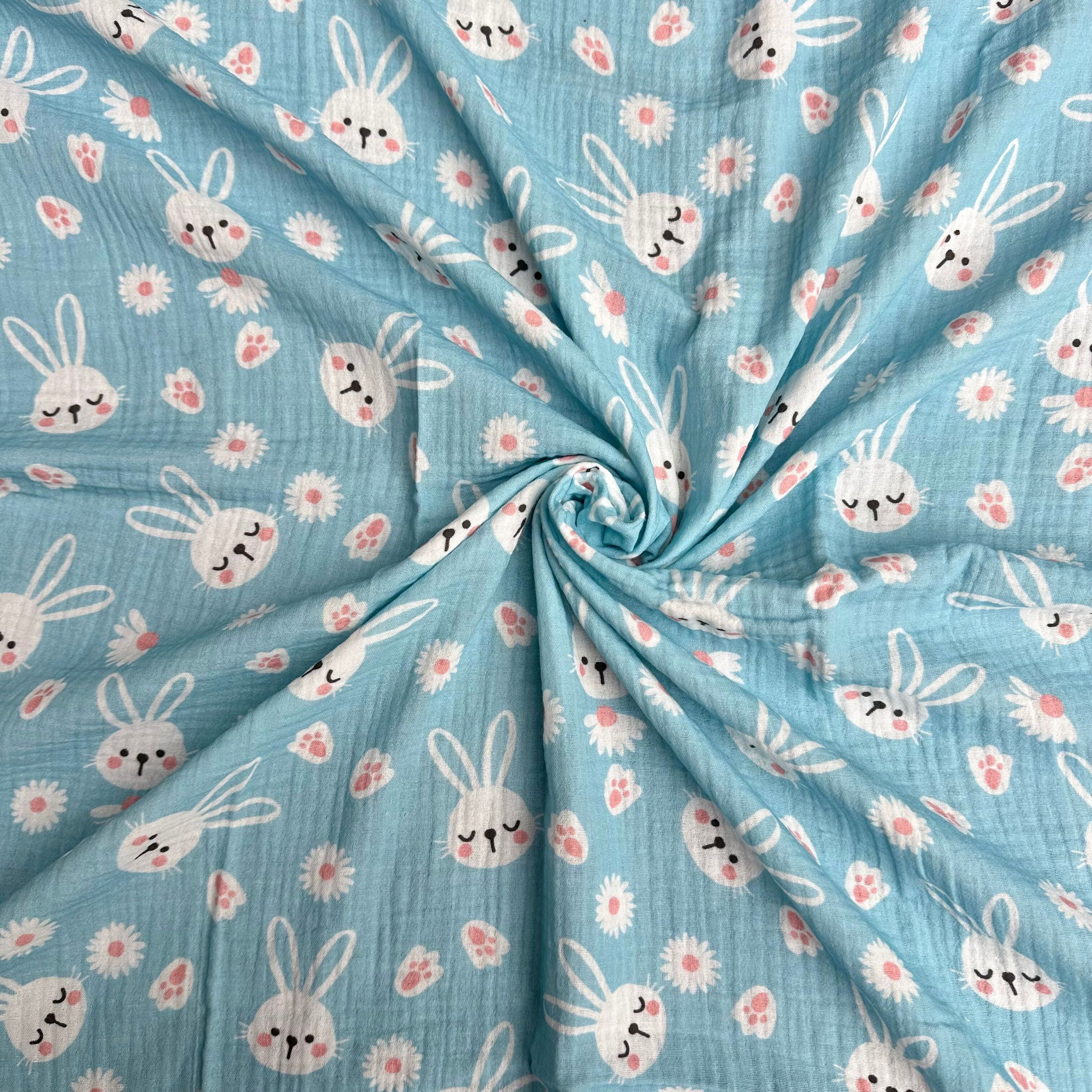 Double Layer Cotton Muslin Fabric with Rabbit Pattern / DRY - 69 
