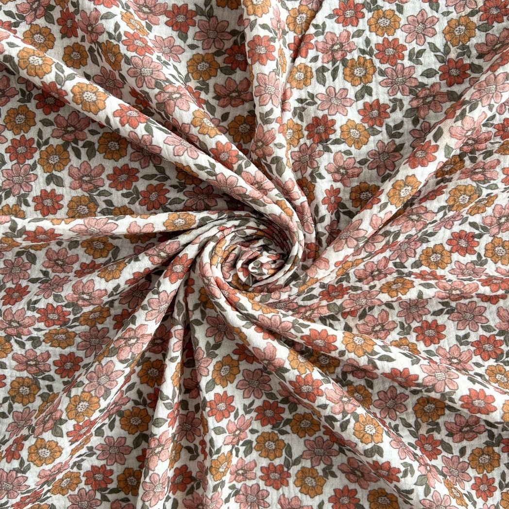 Çift Kat Müslin Kumaş / Çiçek Desenli / DRY 227