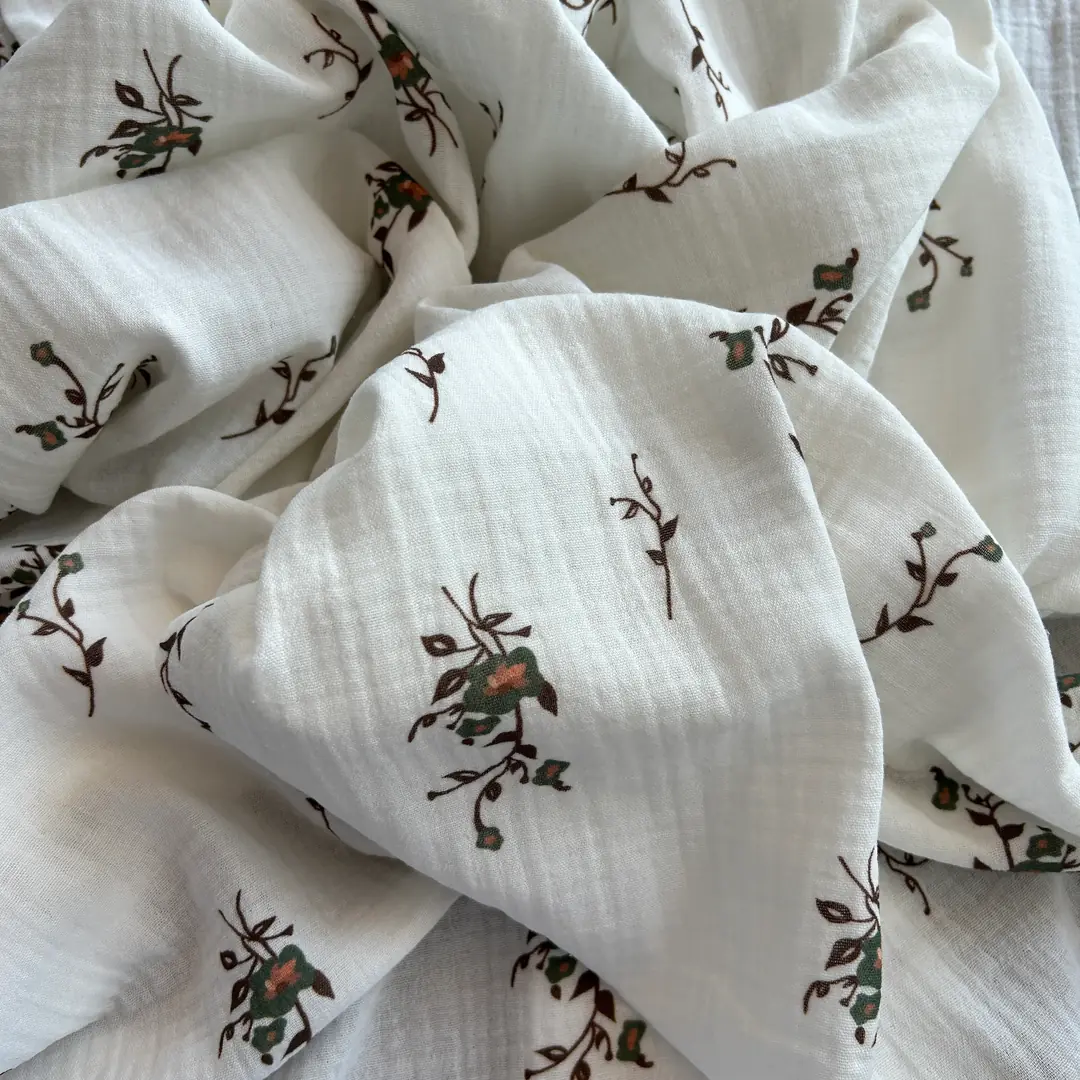 Toptan Müslin Kumaş / Çıtır Çiçek Desenli / DRY 181 - Yeşil