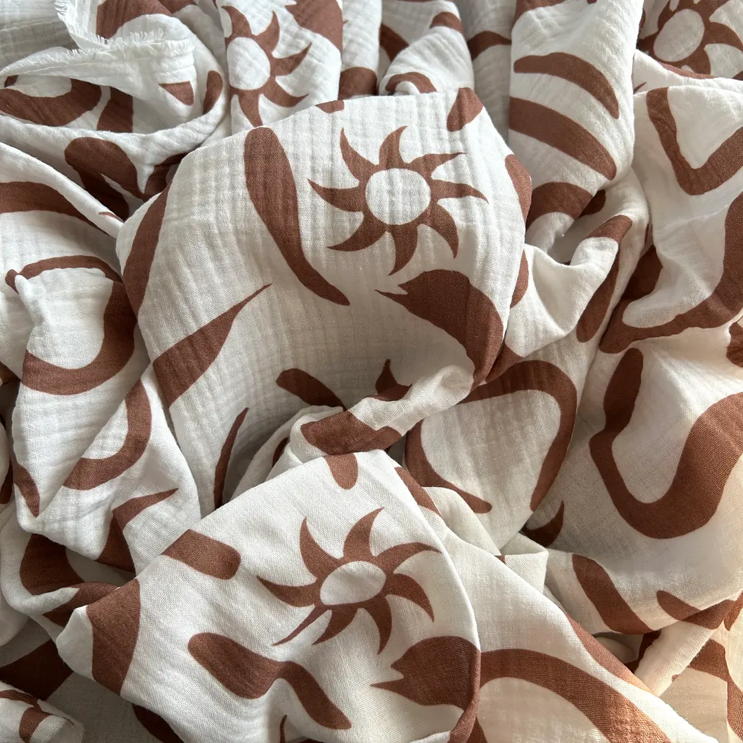 Toptan Müslin Kumaş / Soyut Desenli / DRY - 164 - Kahverengi
