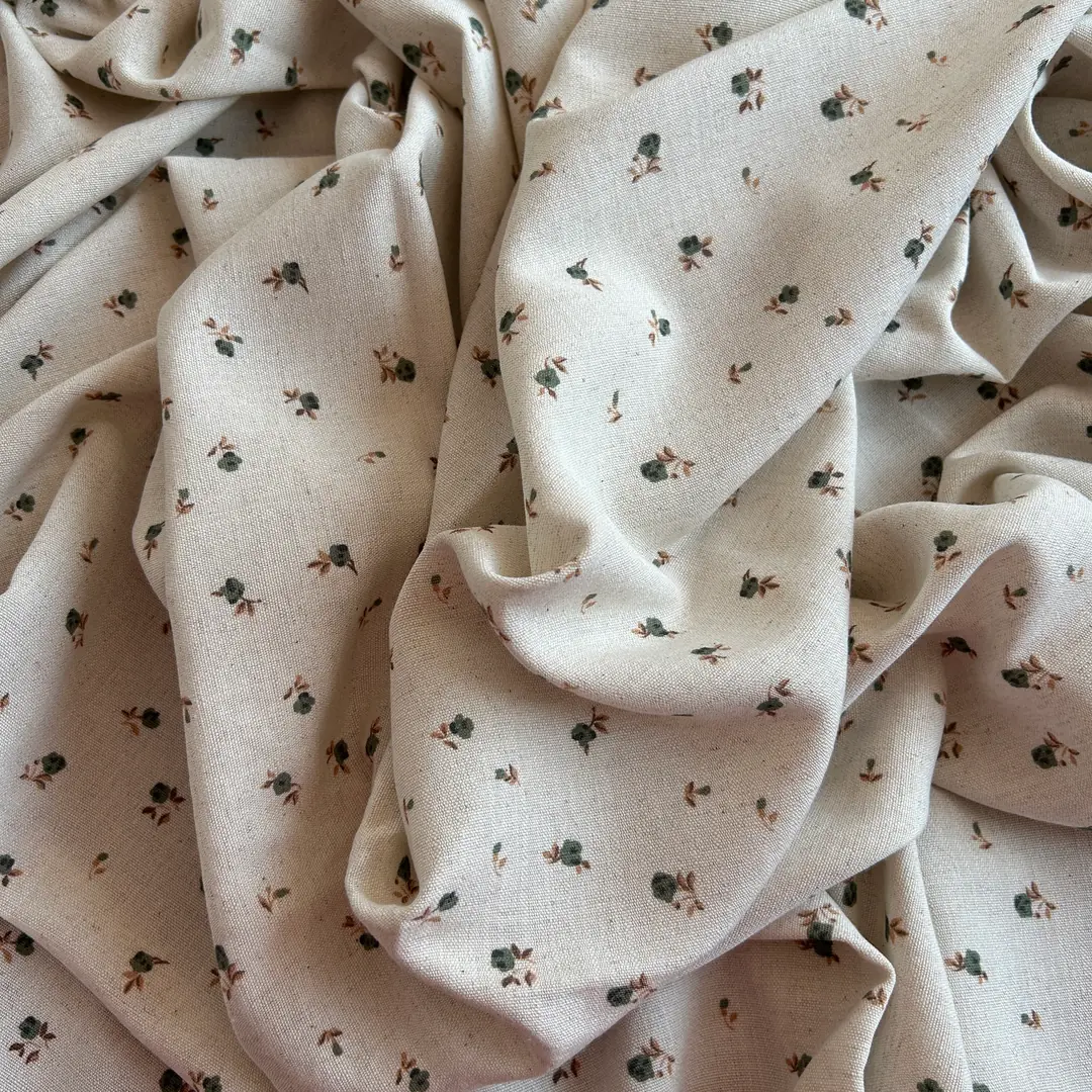 Toptan Viskon Keten Kumaş / Çıtır Çiçek Desenli  / DRY - 166 - Yeşil