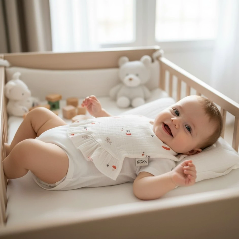 %100 Organik Müslin Önlük / Bebek Mama Önlüğü - Mantar