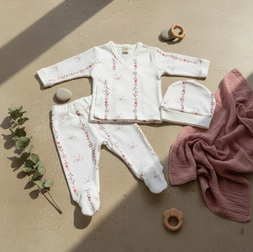Kız Bebek Alt Üst Takım 4'lü Set | Çiçek Desenli | Yenidoğan & Bebek Giyim