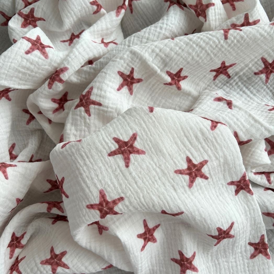 Toptan Müslin Kumaş / Deniz Yıldızı Desenli / DRY - 228 - Kırmızı