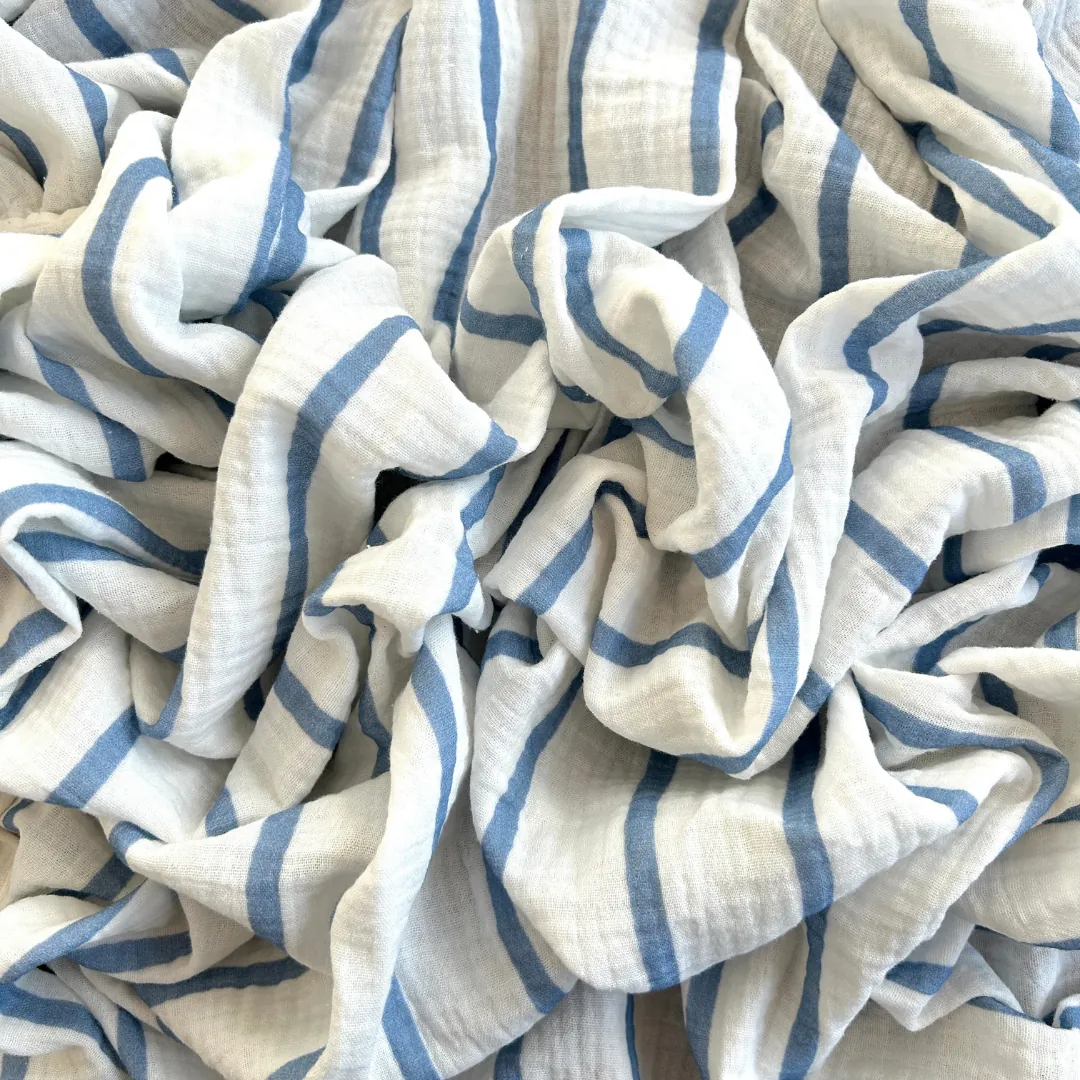 Toptan Müslin Kumaş / İnce Çizgi Desenli / DRY 147 - Mavi
