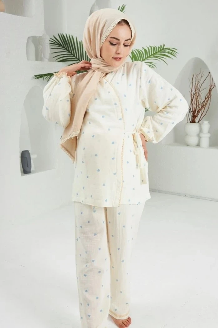 Anne Bebek Takımı | Mavi Kalp Desenli | DLB 1053