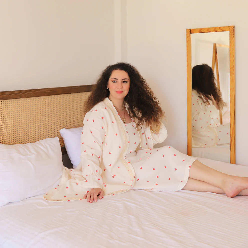 Kalp Desenli Pijama Takımı |  Sabahlık | Kadın Giyim